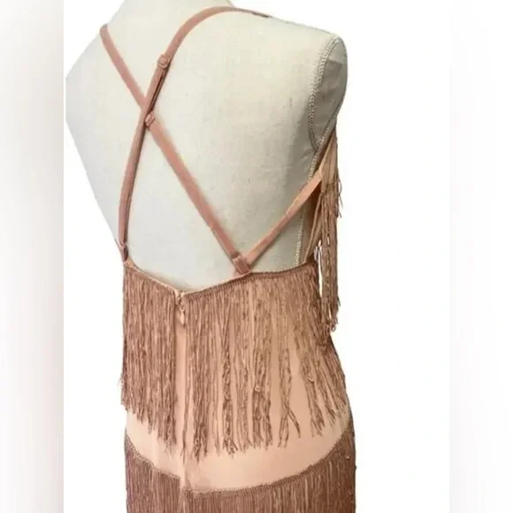 ASOS Fringe Midi Dress Blush Pink Gatsby Flapper 20s Inspired Party Cocktail 6 - Picture 6 of 7